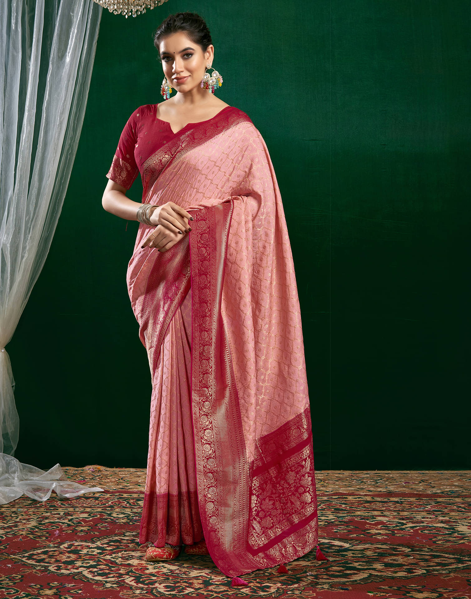 Satrani Viscose Self Design Saree With Unstitched Blouse Piece ( Rose Gold ) Satrani Viscose Self Design Saree With Unstitched Blouse Piece ( Rose Gold )