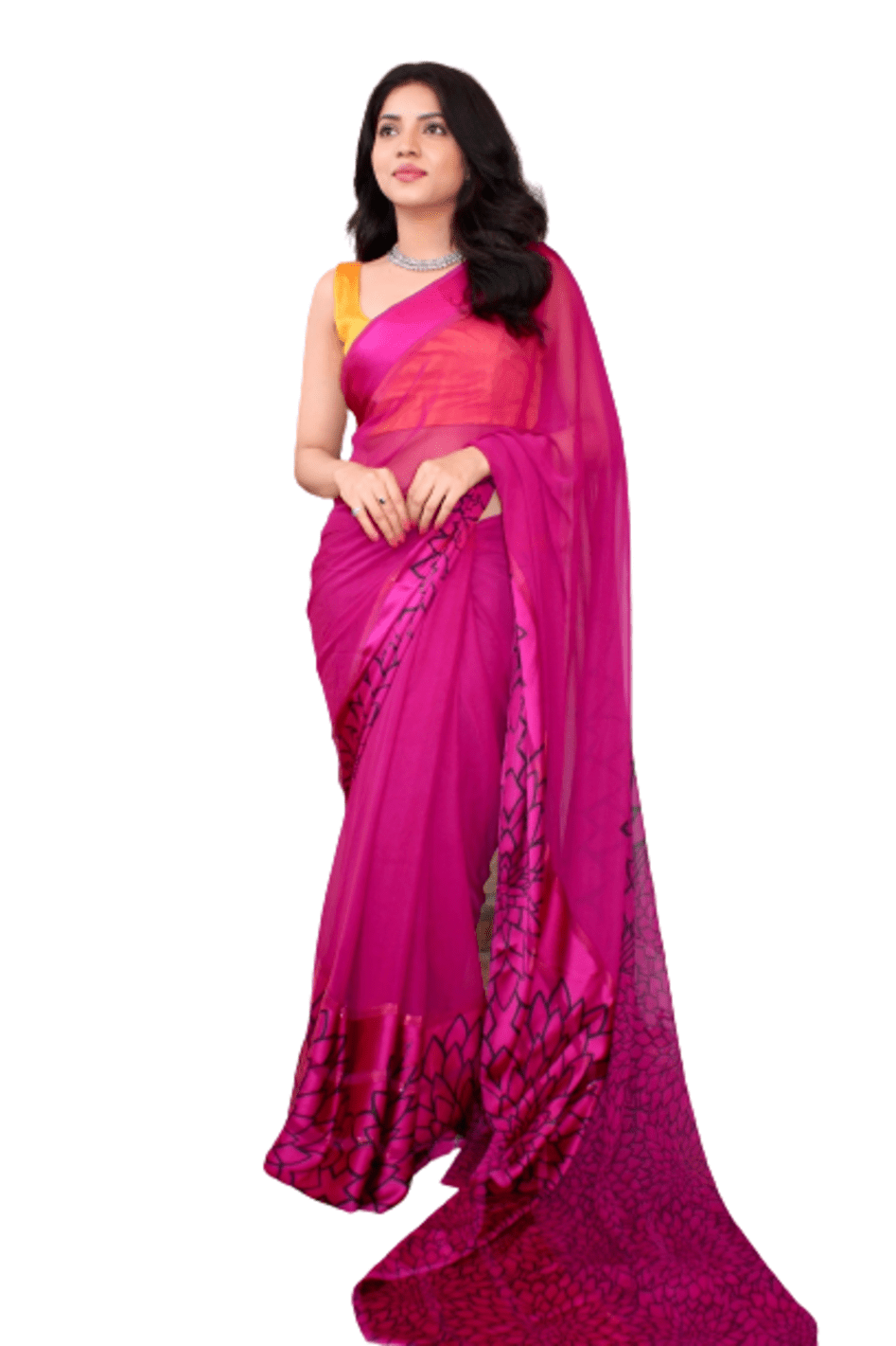     			Sitanjali Georgette Printed Saree With Unstitched Blouse Piece ( Rani )