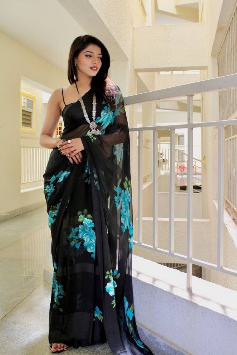 Sitanjali Georgette Printed Saree With Unstitched Blouse Piece ( Teal ) Sitanjali Georgette Printed Saree With Unstitched Blouse Piece ( Teal )