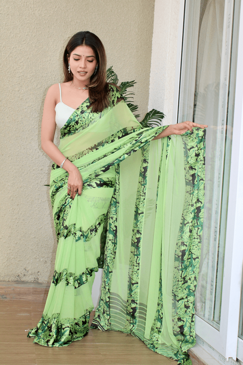Sitanjali Georgette Printed Saree With Unstitched Blouse Piece ( Green ) Sitanjali Georgette Printed Saree With Unstitched Blouse Piece ( Green )