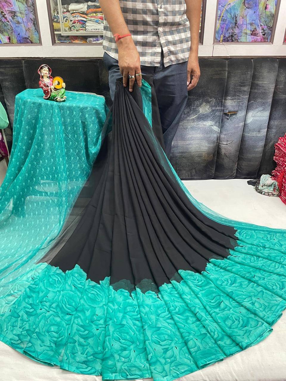     			Sitanjali Georgette Printed Saree With Unstitched Blouse Piece ( SkyBlue )