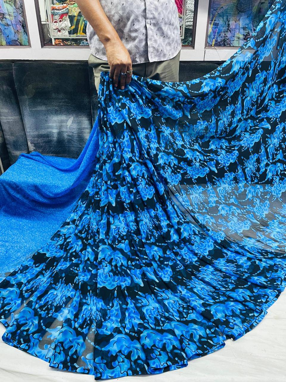 Sitanjali Georgette Printed Saree With Unstitched Blouse Piece ( Blue ) Sitanjali Georgette Printed Saree With Unstitched Blouse Piece ( Blue )
