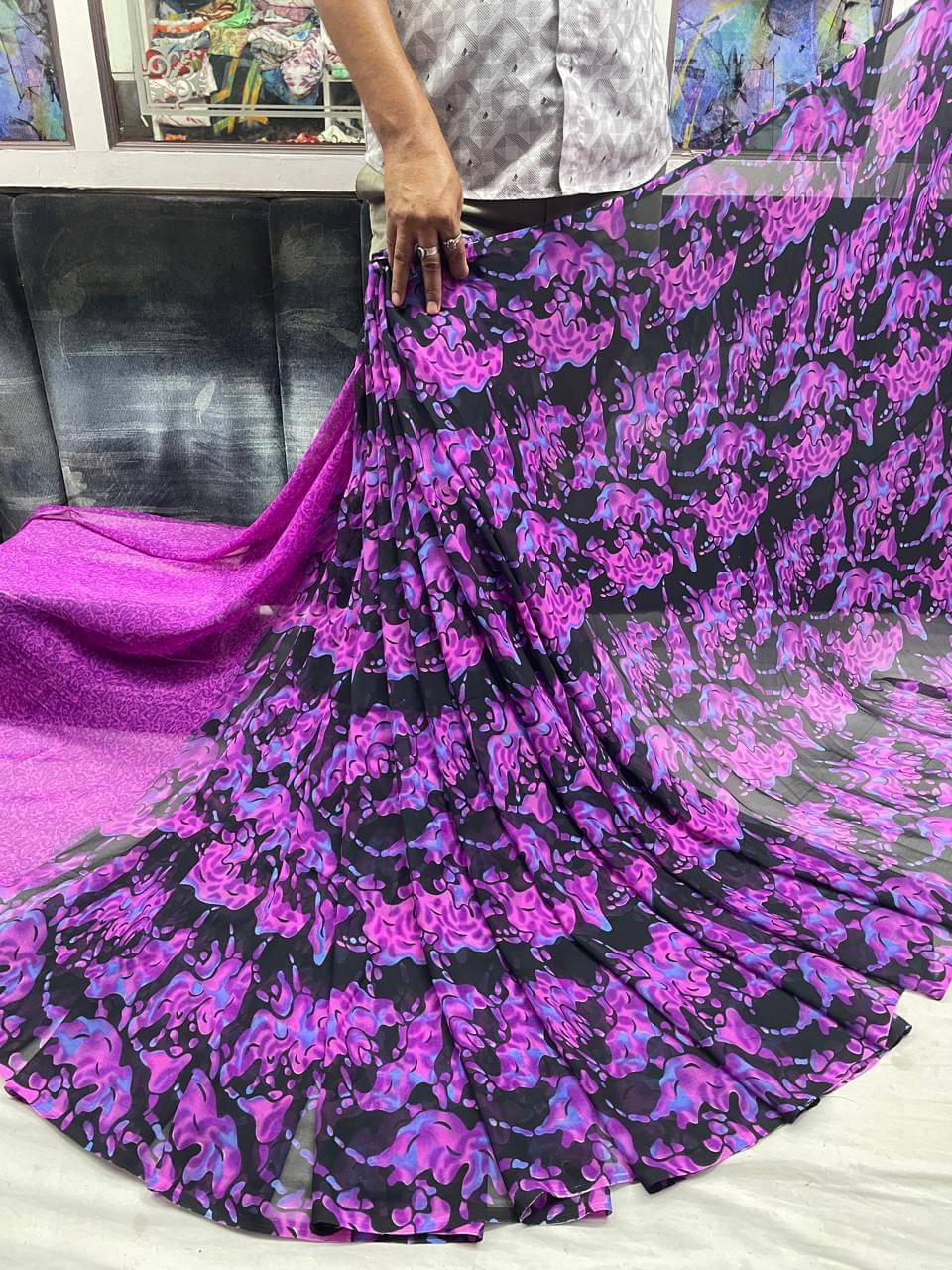 Sitanjali Georgette Printed Saree With Unstitched Blouse Piece ( Purple ) Sitanjali Georgette Printed Saree With Unstitched Blouse Piece ( Purple )