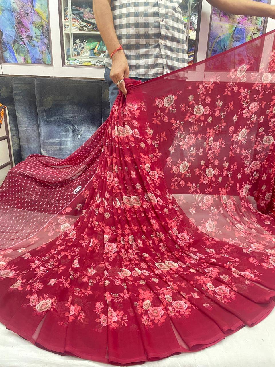 Sitanjali Georgette Printed Saree With Unstitched Blouse Piece ( Maroon ) Sitanjali Georgette Printed Saree With Unstitched Blouse Piece ( Maroon )