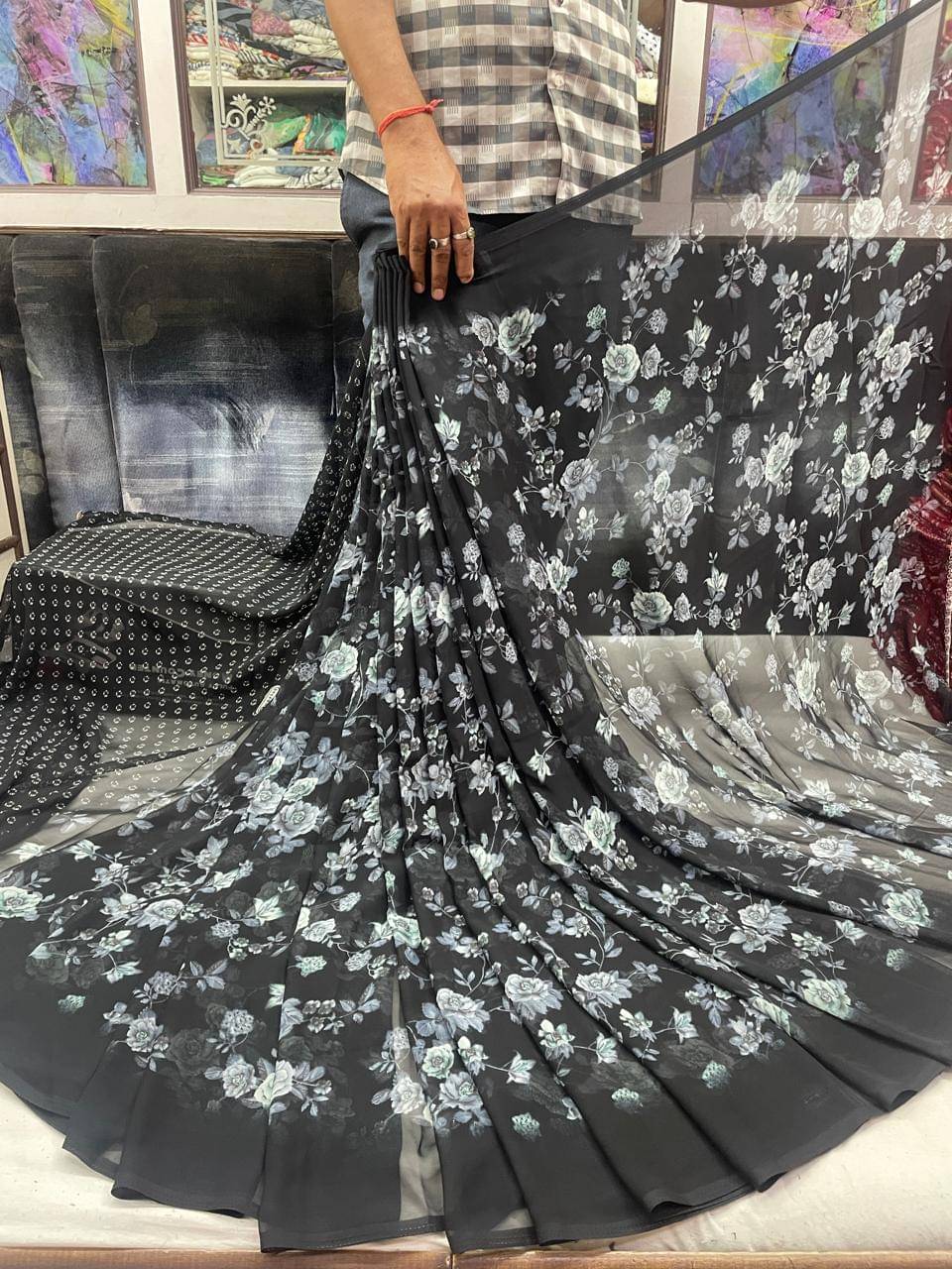 Sitanjali Georgette Printed Saree With Unstitched Blouse Piece ( Black ) Sitanjali Georgette Printed Saree With Unstitched Blouse Piece ( Black )