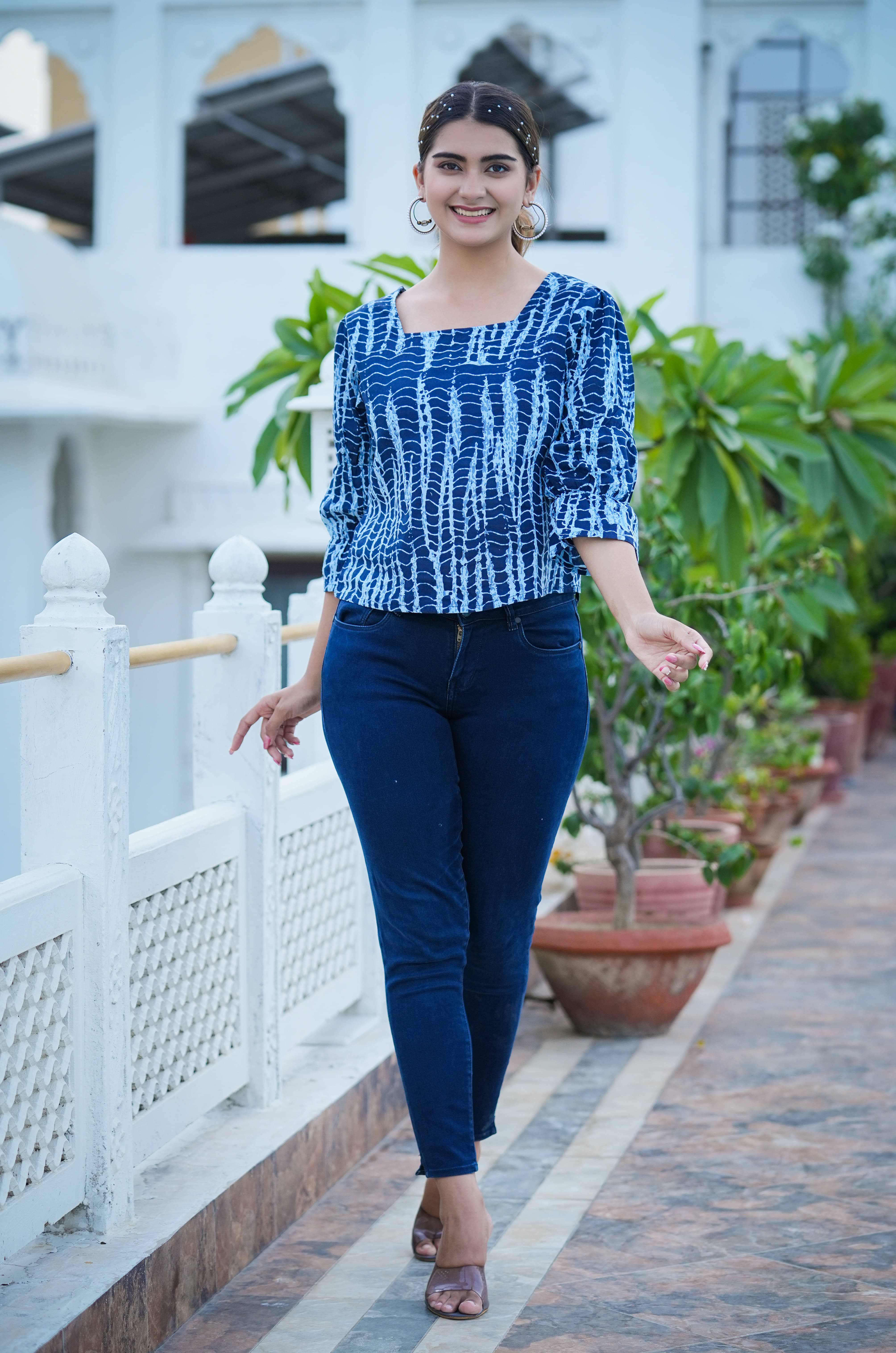 Yash Gallery Women's Cotton Tiered Top ( Blue ) Yash Gallery Women's Cotton Tiered Top ( Blue )