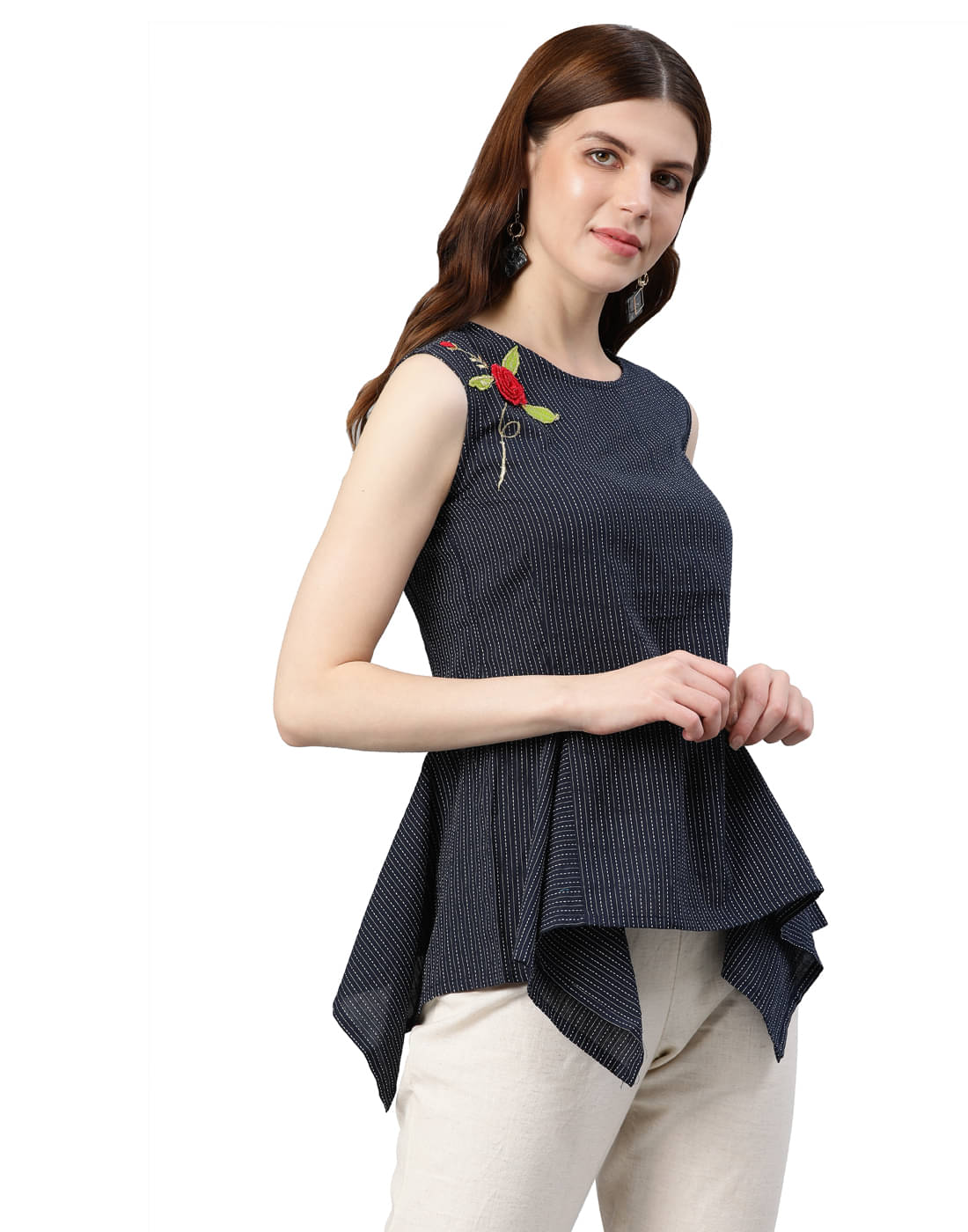     			Yash Gallery Women's Cotton Regular Top ( Blue )