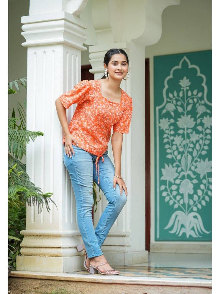     			Yash Gallery Women's Rayon Regular Top ( Orange )