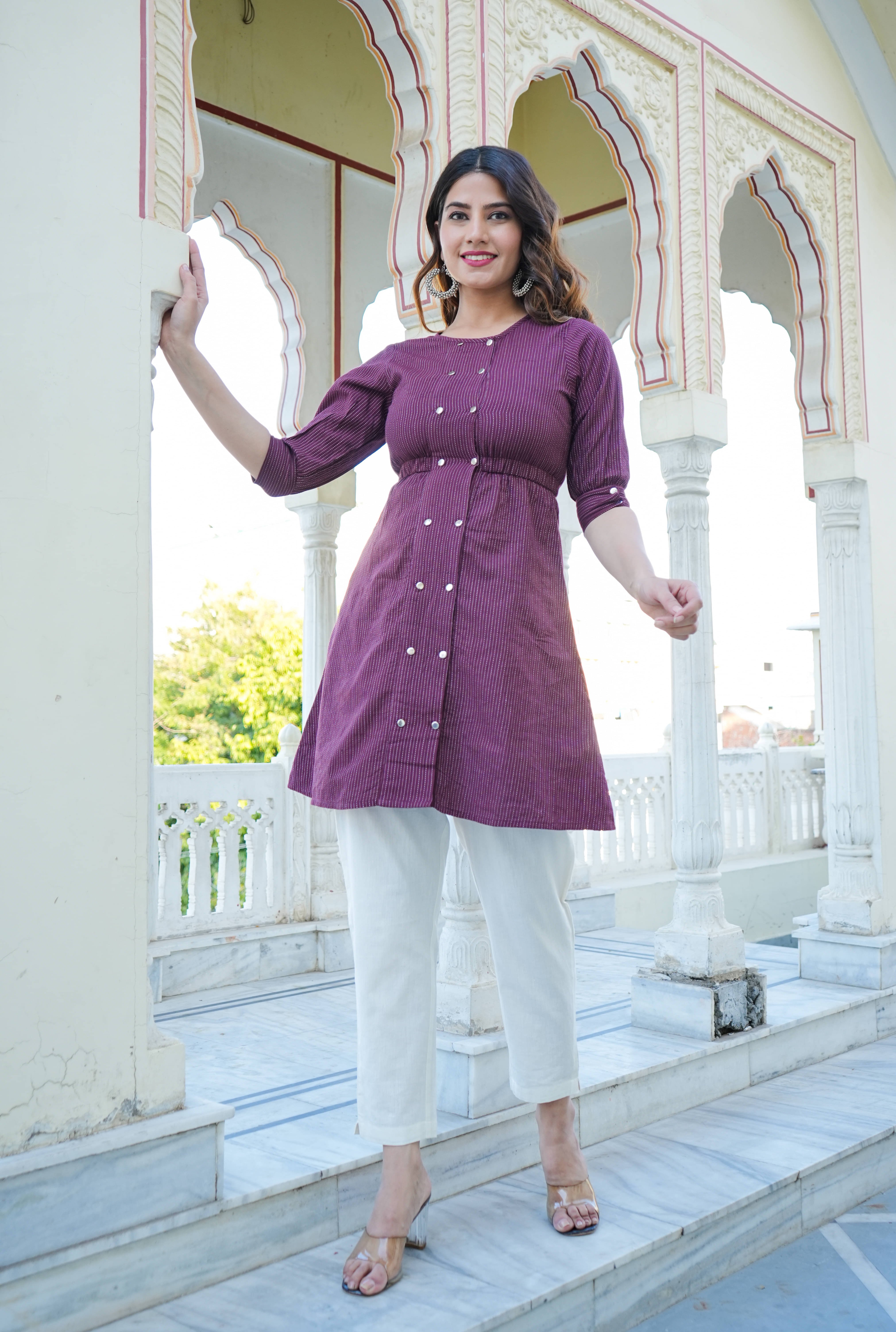 Yash Gallery Women's Cotton A-Line Top ( Wine ) Yash Gallery Women's Cotton A-Line Top ( Wine )