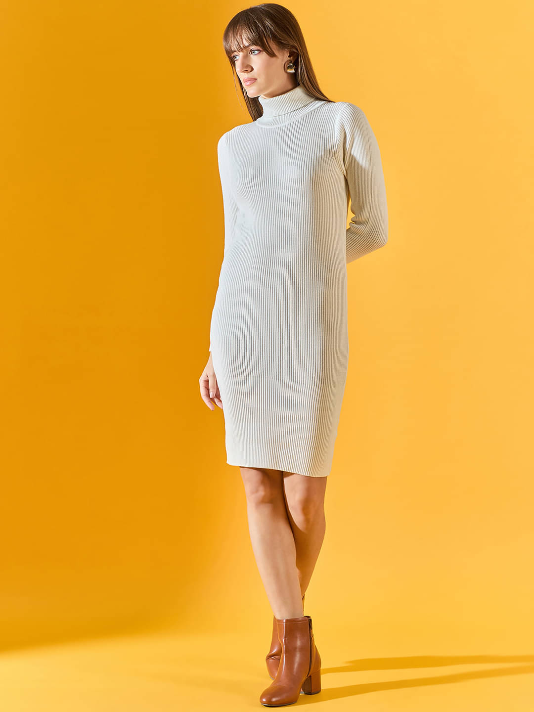     			98 Degree North Cotton Solid Knee Length Women's Bodycon Dress - White ( Pack of 1 )
