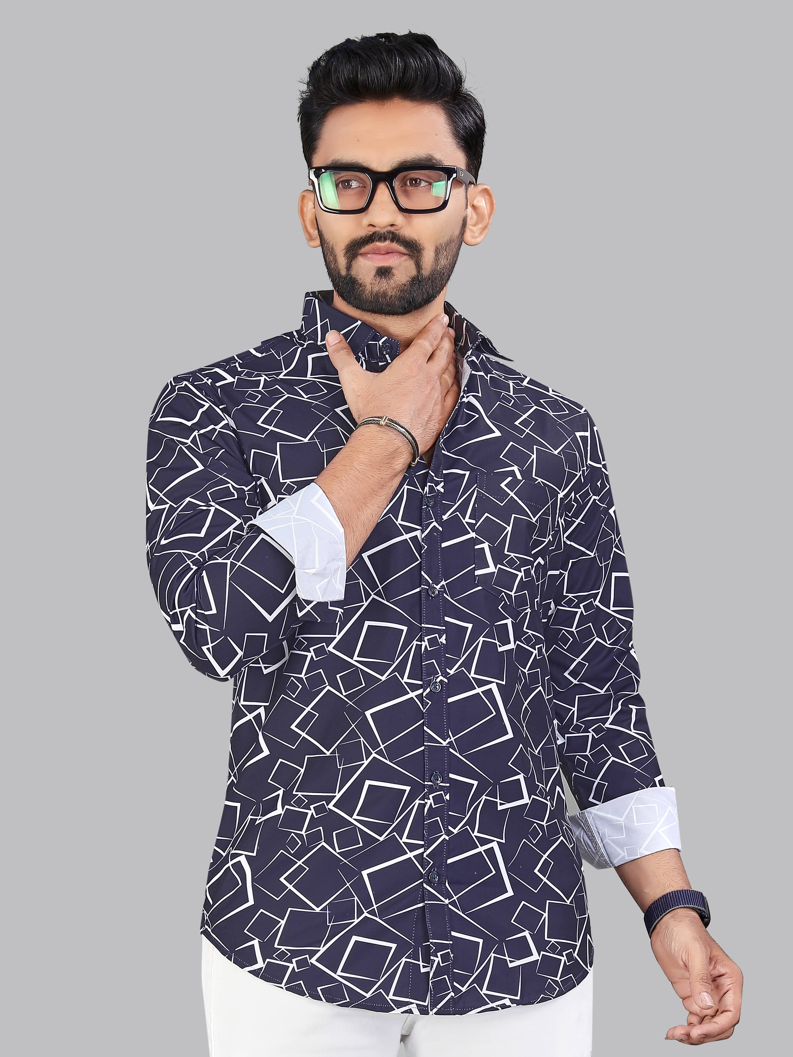 ADWYN PETER 100% Cotton Regular Fit Printed Full Sleeves Men's Casual Shirt - Navy ( Pack of 1 ) ADWYN PETER 100% Cotton Regular Fit Printed Full Sleeves Men's Casual Shirt - Navy ( Pack of 1 )