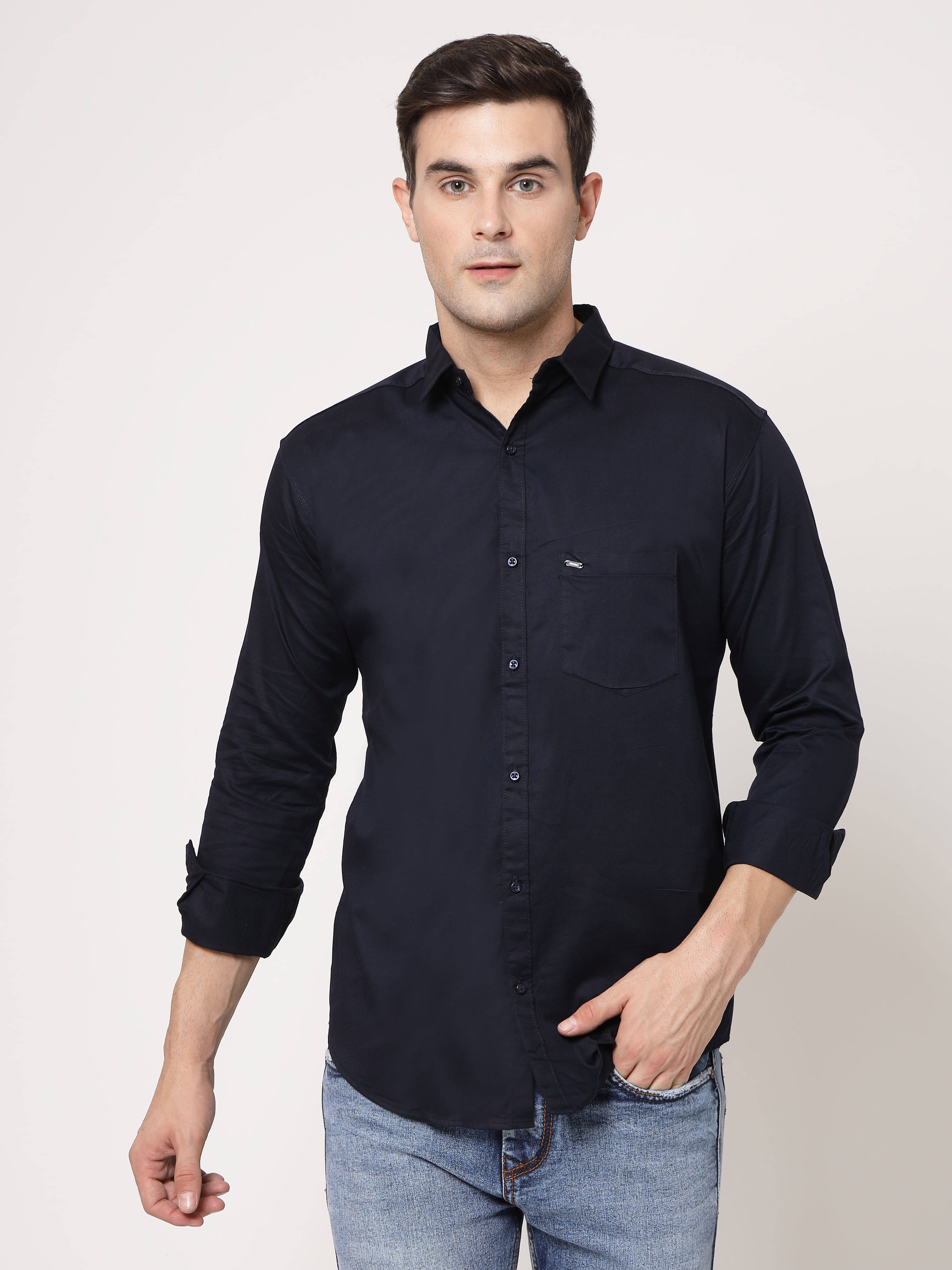 ADWYN PETER 100% Cotton Regular Fit Solids Full Sleeves Men's Casual Shirt - Navy ( Pack of 1 ) ADWYN PETER 100% Cotton Regular Fit Solids Full Sleeves Men's Casual Shirt - Navy ( Pack of 1 )