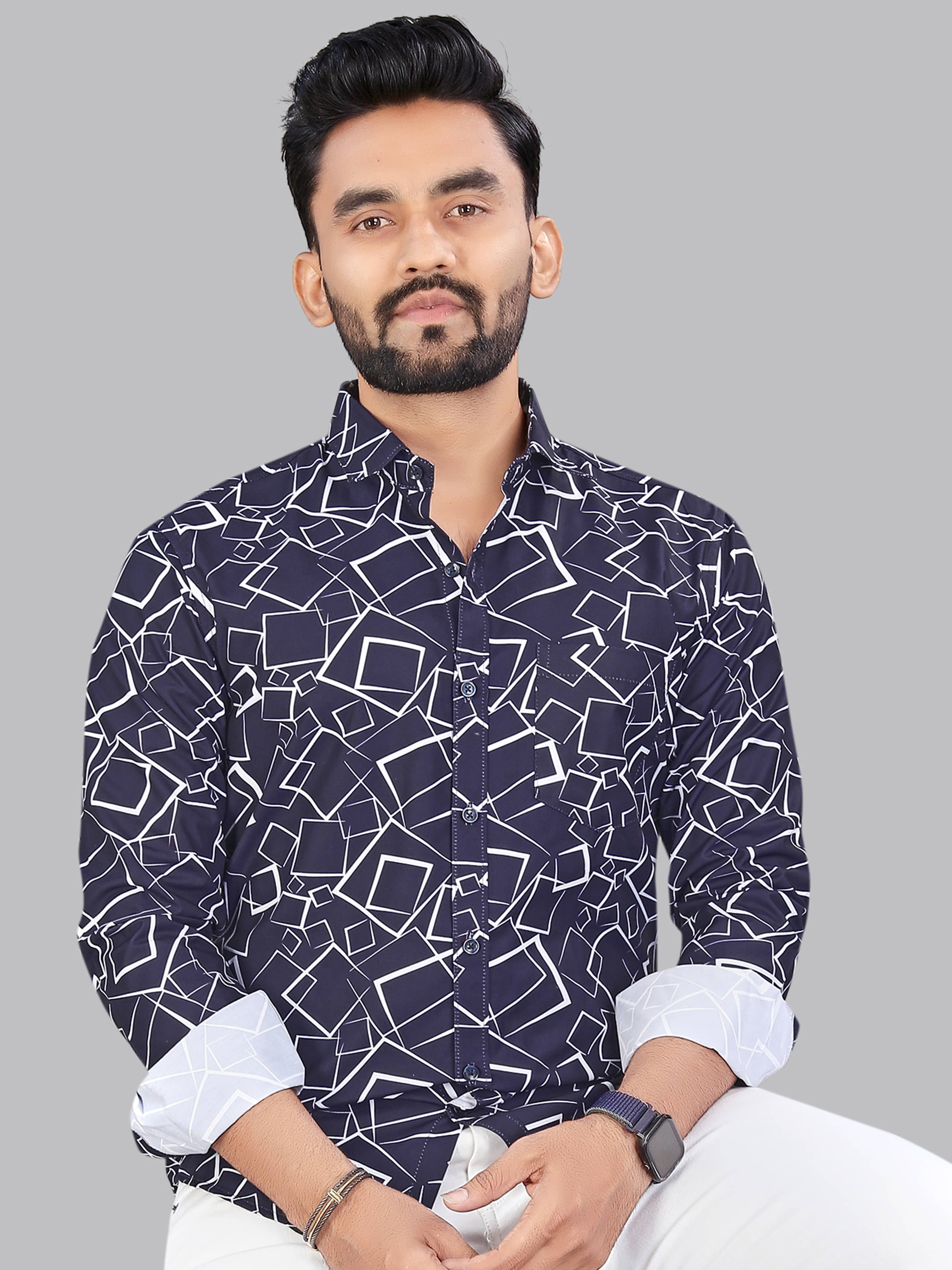 ADWYN PETER 100% Cotton Regular Fit Printed Full Sleeves Men's Casual Shirt - Navy Blue ( Pack of 1 ) ADWYN PETER 100% Cotton Regular Fit Printed Full Sleeves Men's Casual Shirt - Navy Blue ( Pack of 1 )