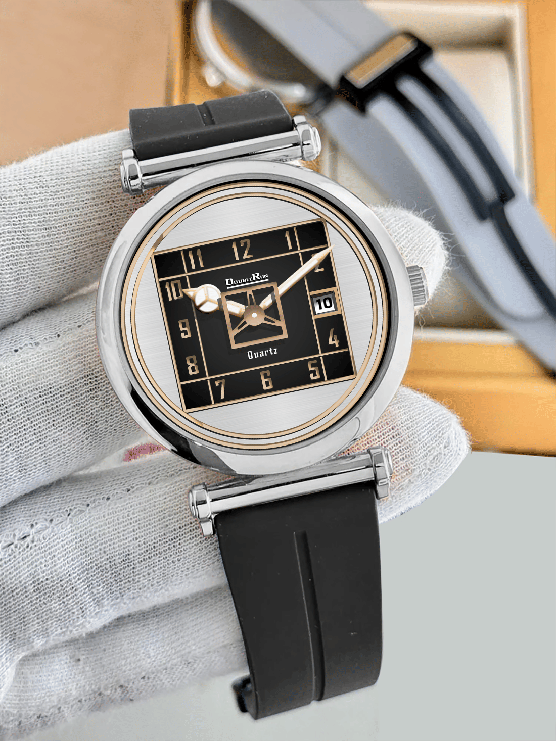     			DoubleRun Black Silicon Analog Men's Watch