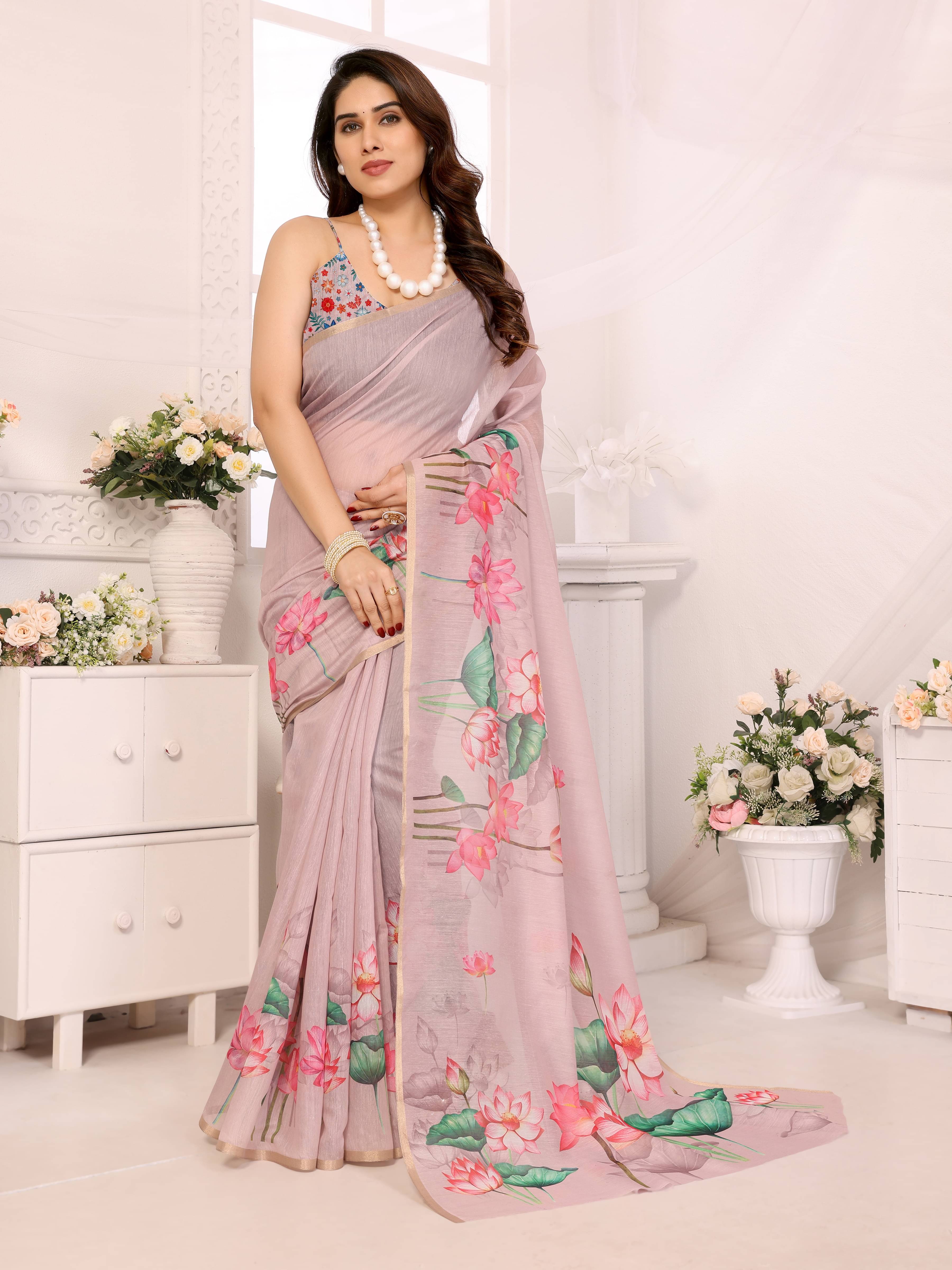     			HEMA SILK MILLS Chanderi Printed Saree With Unstitched Blouse Piece ( Beige )