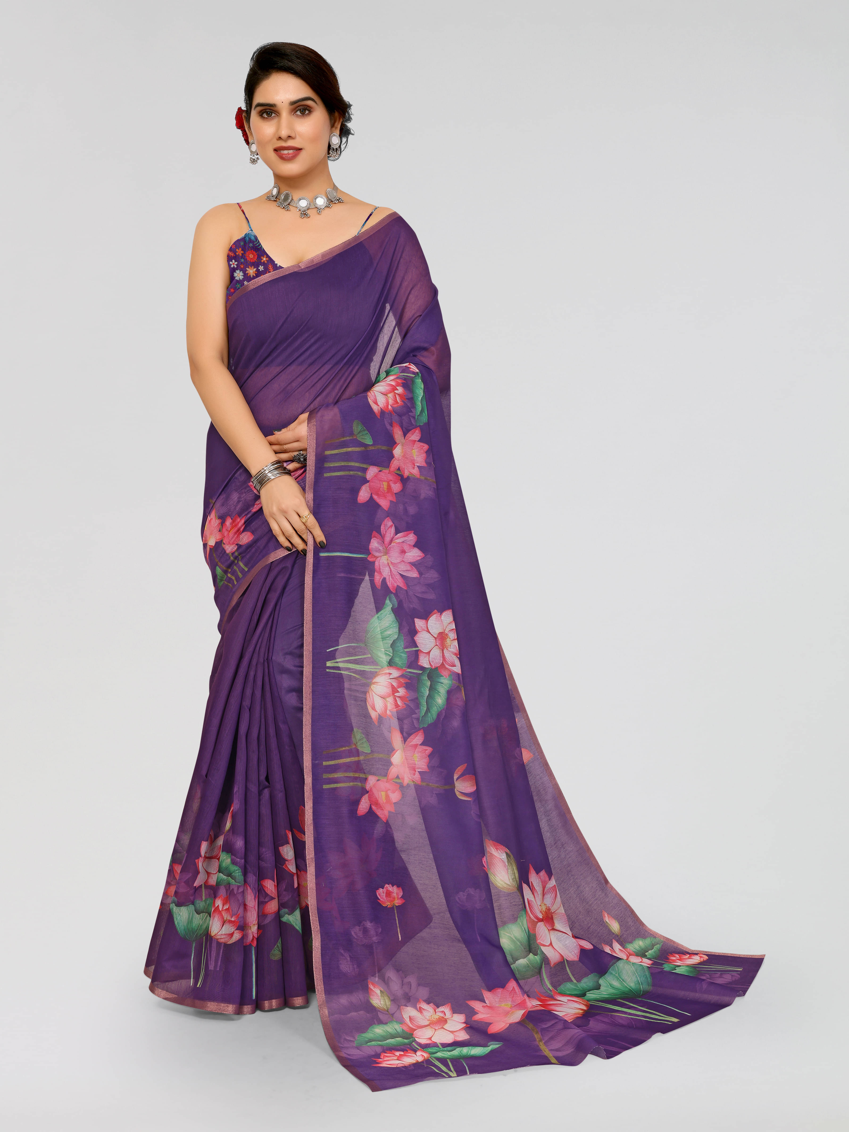     			HEMA SILK MILLS Chanderi Printed Saree With Unstitched Blouse Piece ( Black )