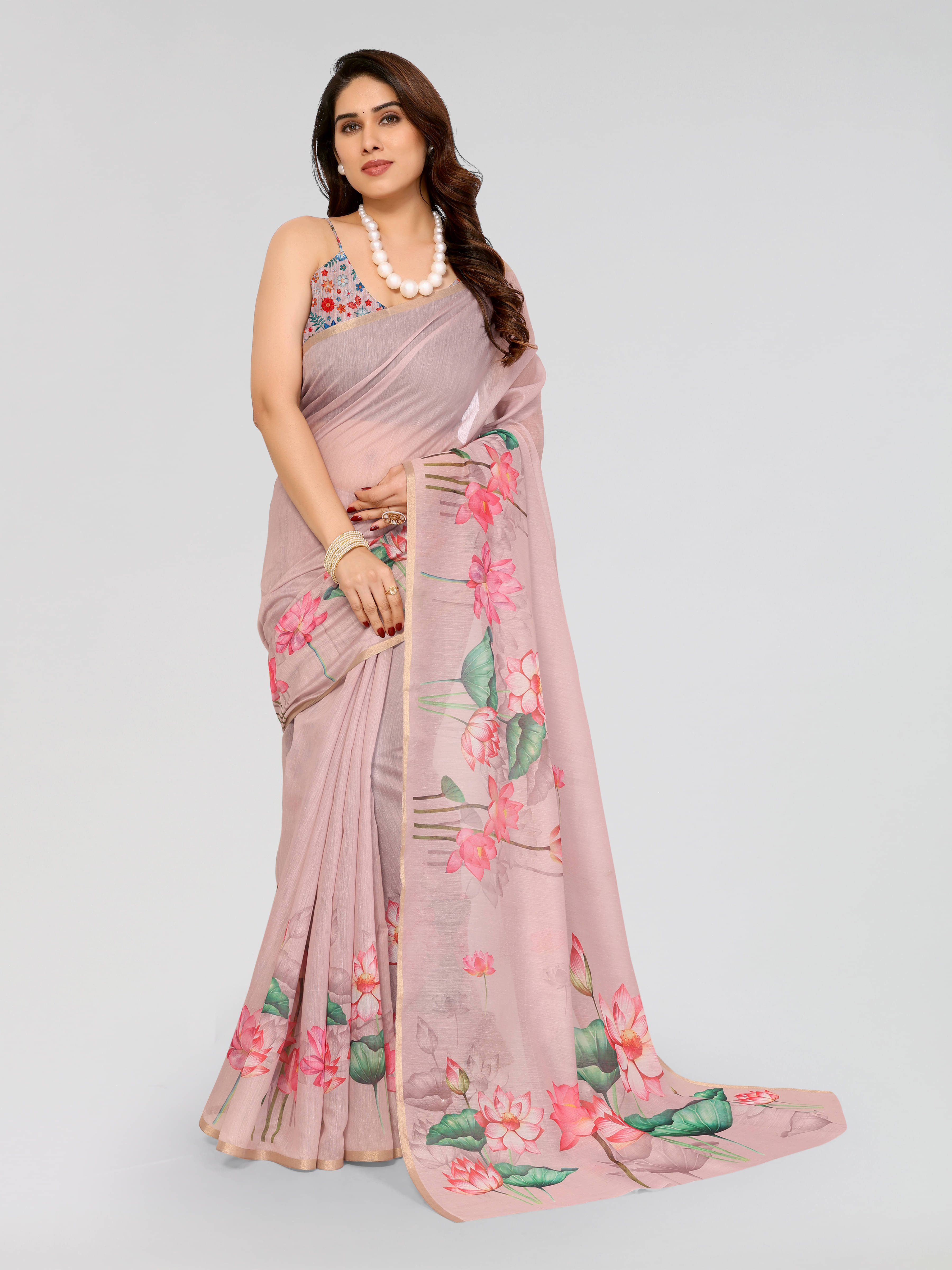     			HEMA SILK MILLS Chanderi Printed Saree With Unstitched Blouse Piece ( Beige )