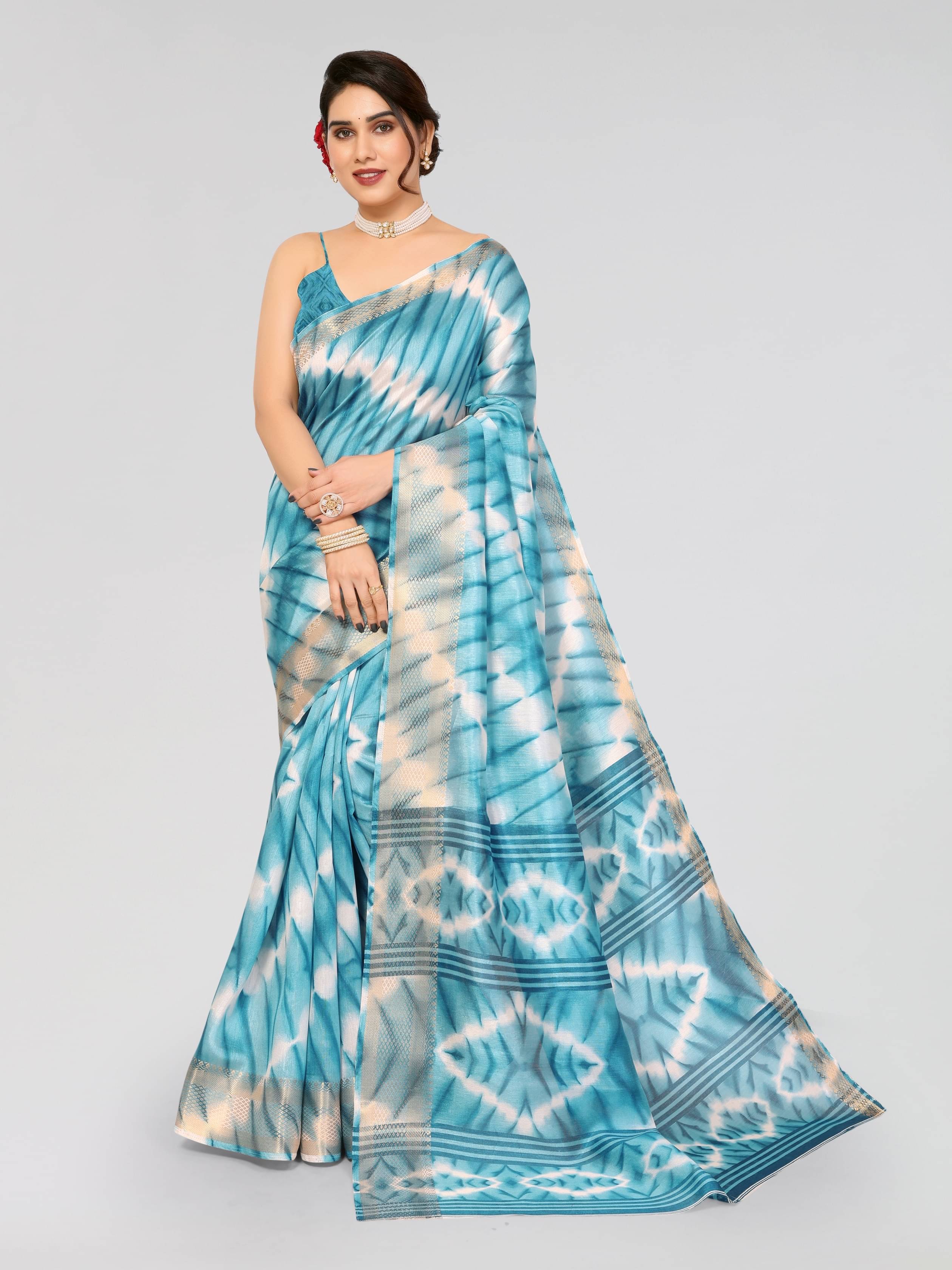 HEMA SILK MILLS Cotton Silk Printed Saree With Unstitched Blouse Piece ( Blue )     			HEMA SILK MILLS Cotton Silk Printed Saree With Unstitched Blouse Piece ( Blue )