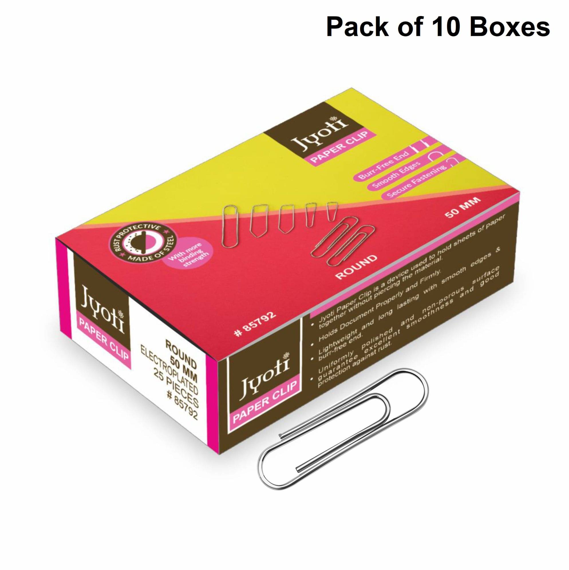     			Jyoti Paper Clip - Round Shape Classic (100 Pcs of 1.00x50mm of Steel in Nickel Finish in a Box), Re-Usable Clamps for Holding Loose Papers & Document Organizing, Office, Stationery - Pack of 10 Boxes