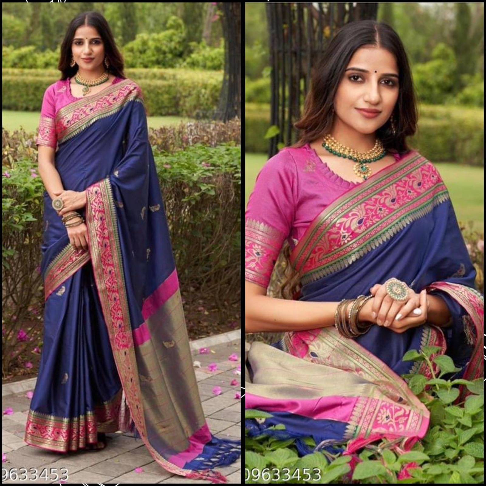     			Kalpana Creation Cotton Silk Woven Saree With Unstitched Blouse Piece ( Navy Blue )