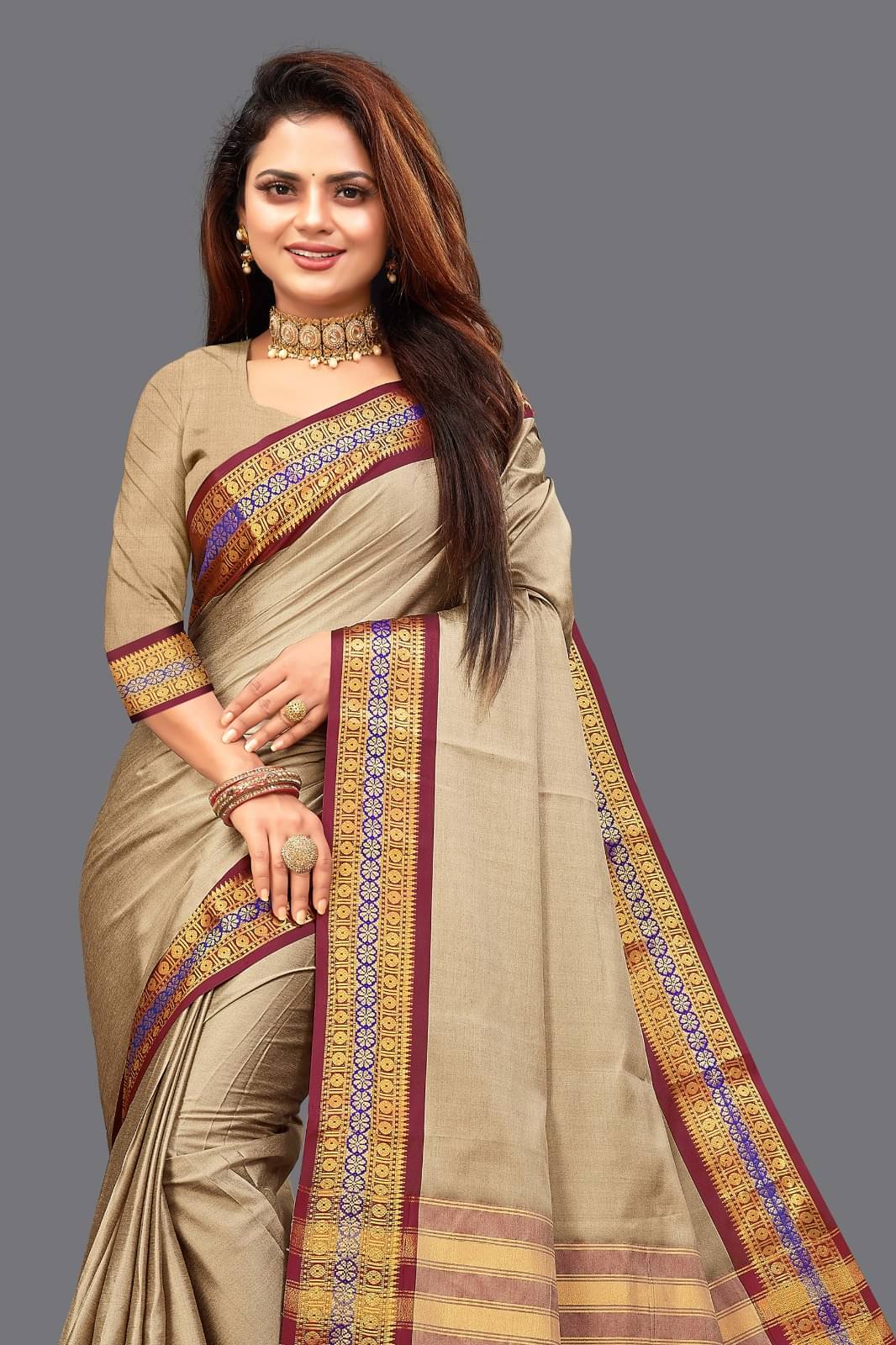     			Kalpana Creation Cotton Silk Woven Saree With Unstitched Blouse Piece ( Brown )
