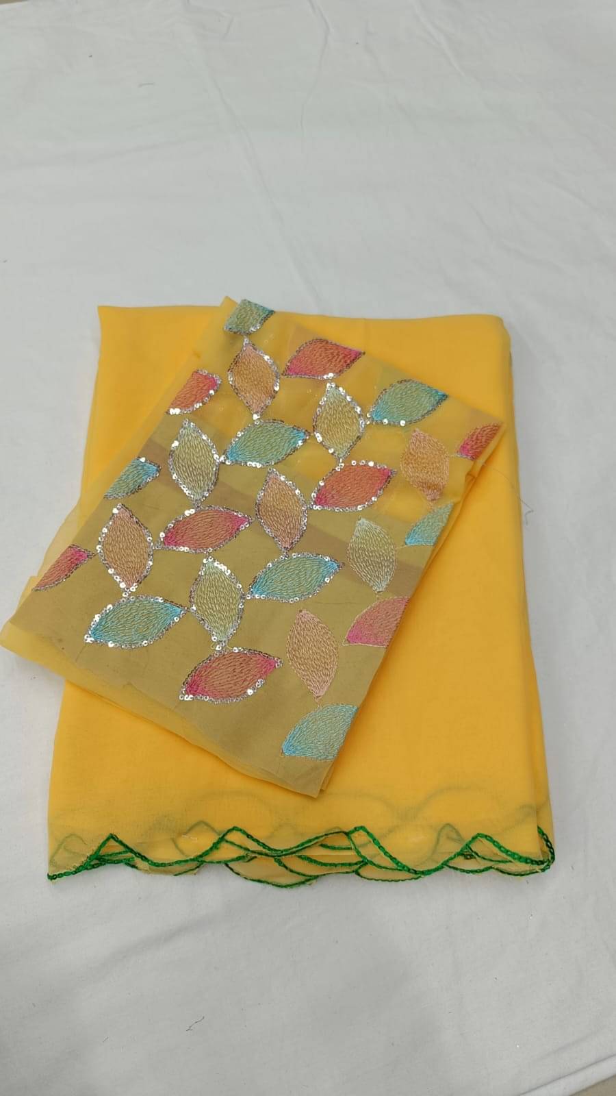 Kalpana Creation Georgette Solid With Unstitched Blouse Piece ( Yellow ) Kalpana Creation Georgette Solid With Unstitched Blouse Piece ( Yellow )