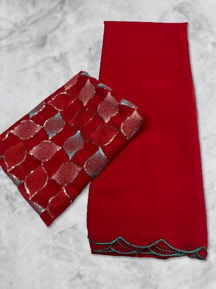 Kalpana Creation Georgette Solid Saree With Unstitched Blouse Piece ( Red ) Kalpana Creation Georgette Solid Saree With Unstitched Blouse Piece ( Red )