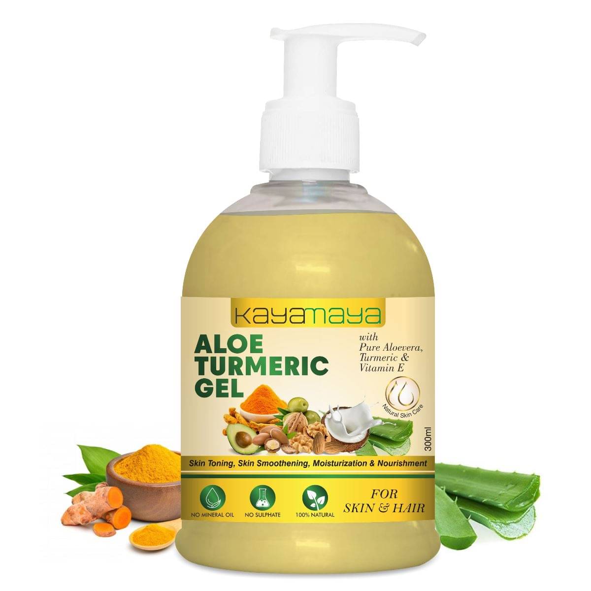     			Aloe Vera Gel with 100% Pure Aloe Vera Plant, Turmeric & Vitamin E for Face, Skin & Hair