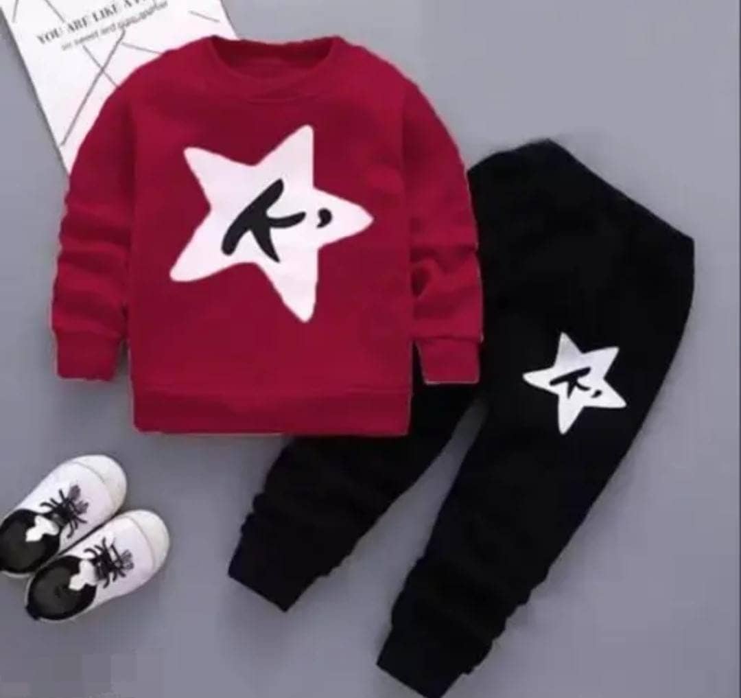 MUSNAH GARMENTS Pack of 1 Boys Cotton Blend T-Shirt & Pants Set ( Maroon )