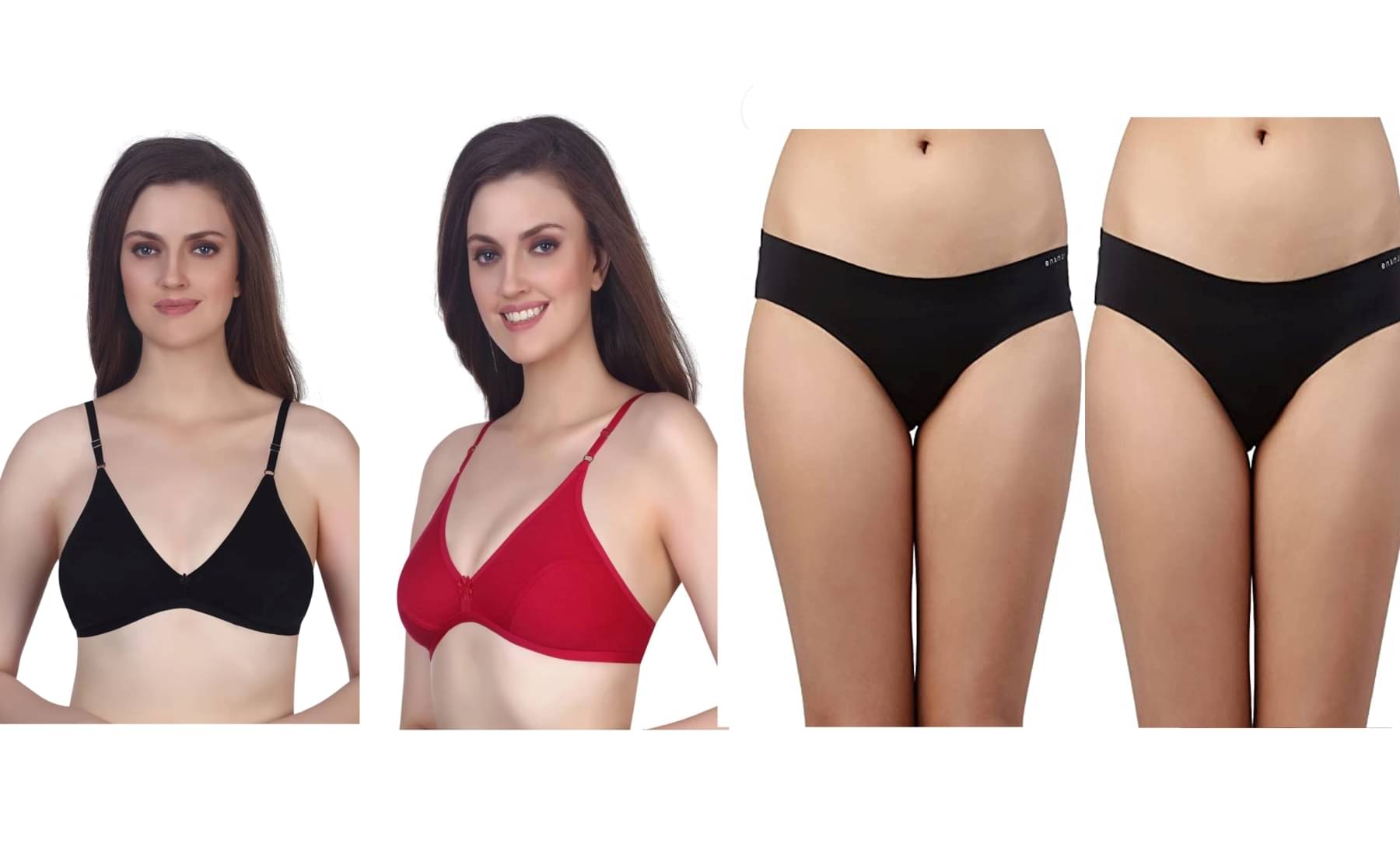 Kiran Enterprises Pack of 2 Cotton Women's Bra & Panty Set ( Black,Red ) Kiran Enterprises Pack of 2 Cotton Women's Bra & Panty Set ( Black,Red )