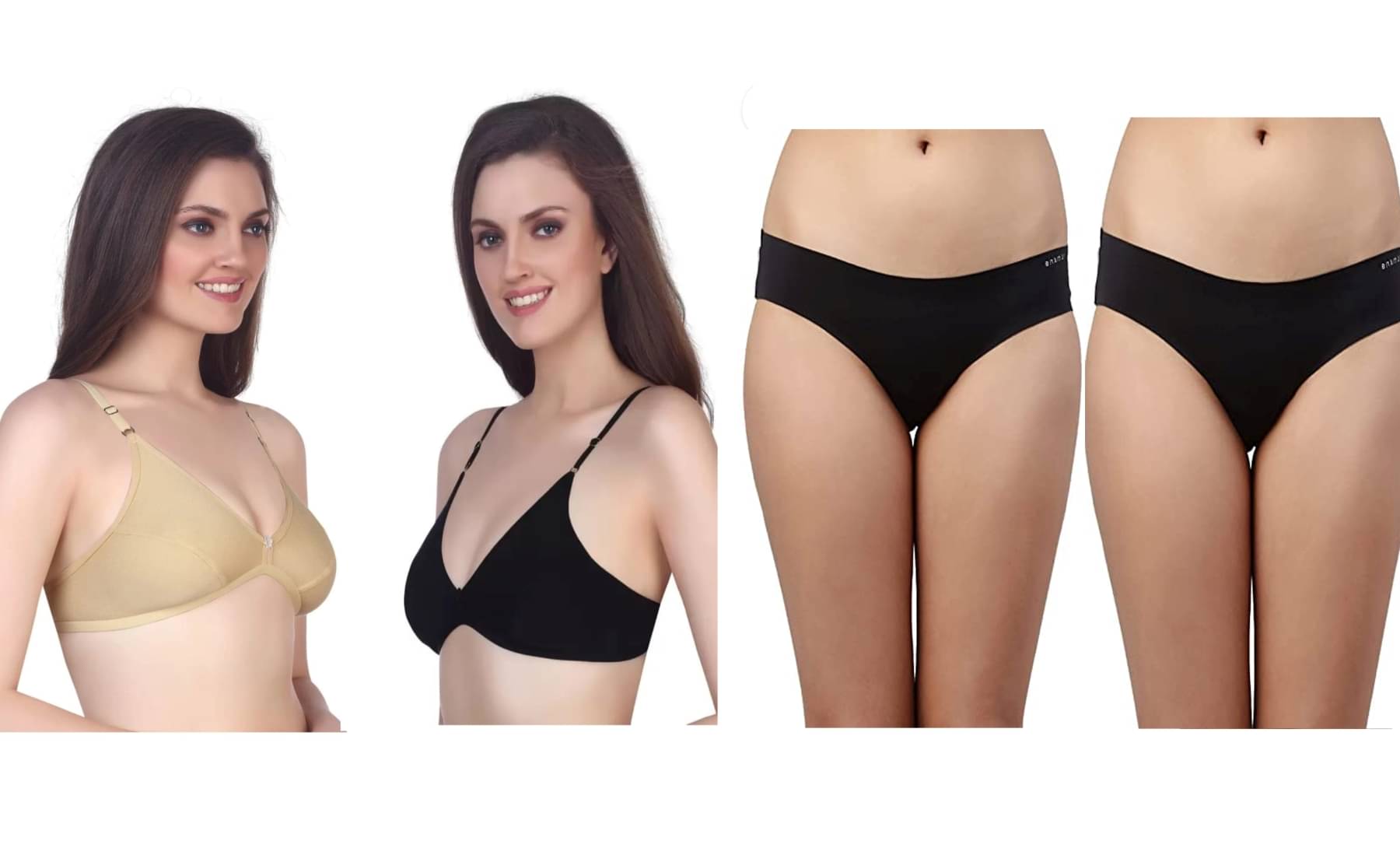 Kiran Enterprises Pack of 2 Cotton Women's Bra & Panty Set ( Black,Beige ) Kiran Enterprises Pack of 2 Cotton Women's Bra & Panty Set ( Black,Beige )