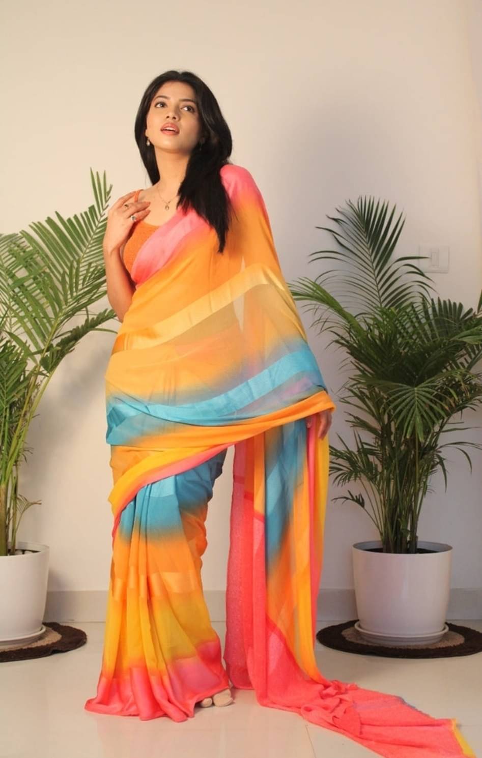 Sitanjali Georgette Printed Saree With Unstitched Blouse Piece ( Orange ) Sitanjali Georgette Printed Saree With Unstitched Blouse Piece ( Orange )