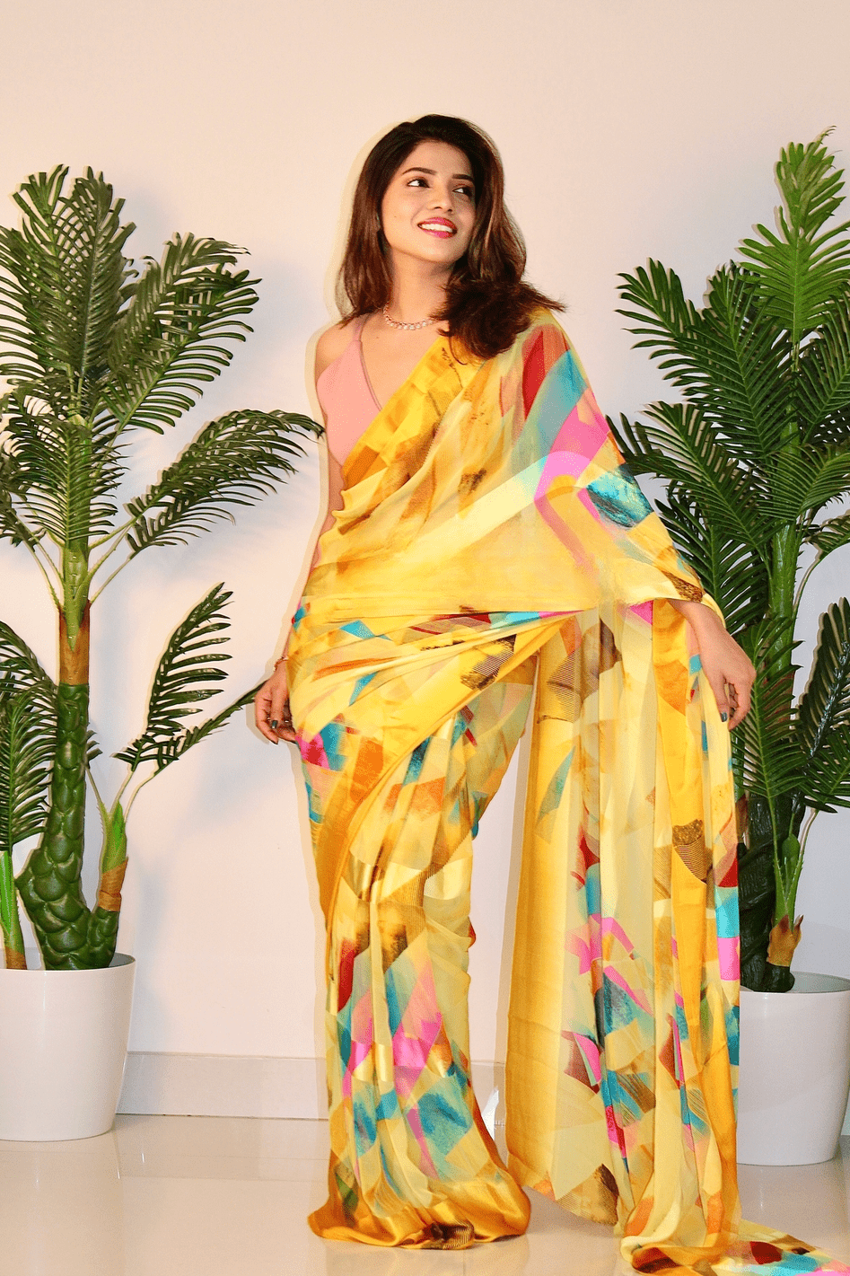 Sitanjali Lifestyle Georgette Printed Saree With Unstitched Blouse Piece ( Yellow ) Sitanjali Lifestyle Georgette Printed Saree With Unstitched Blouse Piece ( Yellow )