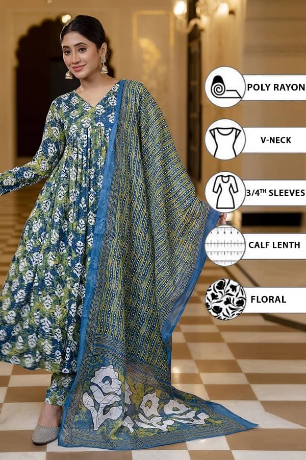 THE FAB FACTORY Viscose Printed Kurti With Pants Women's Stitched Salwar Suit - Green ( Pack of 1 ) THE FAB FACTORY Viscose Printed Kurti With Pants Women's Stitched Salwar Suit - Green ( Pack of 1 )