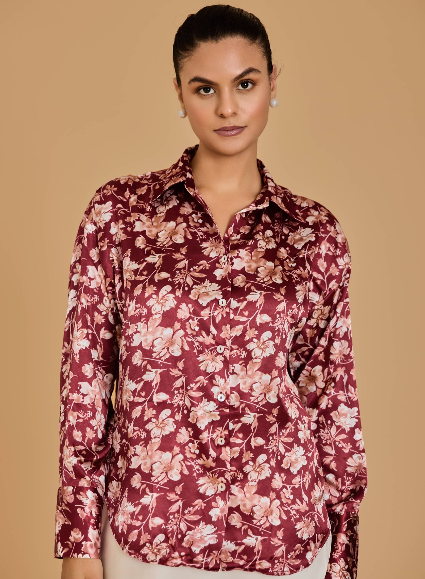     			Urban Sundari Women Printed Satin Shirt ( Red )