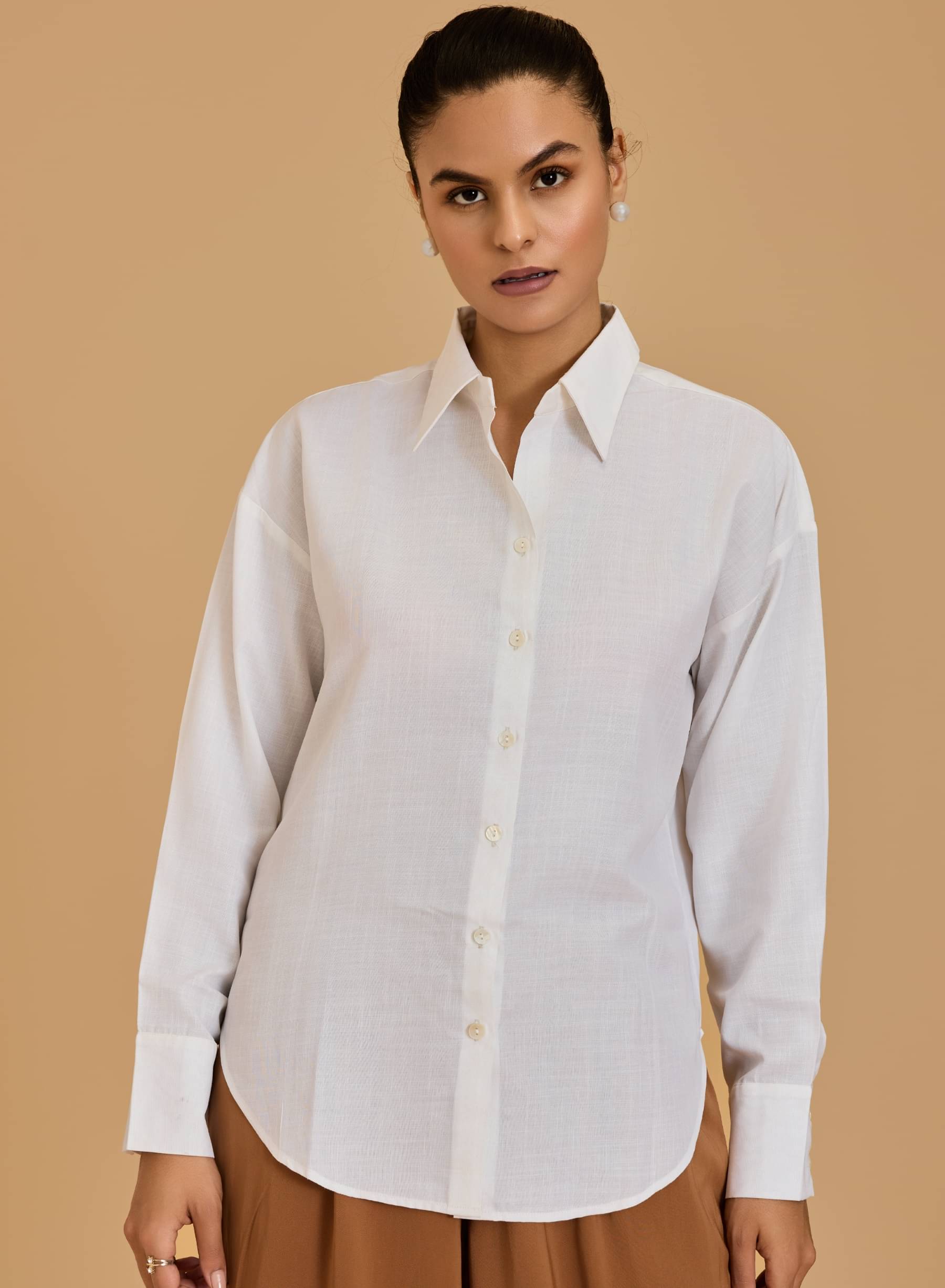 Urban Sundari Women Solid Cotton Shirt ( White ) Urban Sundari Women Solid Cotton Shirt ( White )