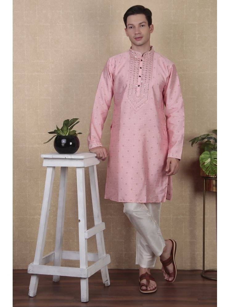 koshin Pink Cotton Regular Fit Men's Kurta Pyjama Set ( Pack of 1 ) koshin Pink Cotton Regular Fit Men's Kurta Pyjama Set ( Pack of 1 )