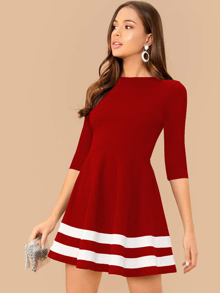    			vivient femme Cotton Blend Striped Mini Women's A-line Dress - Red ( Pack of 1 )