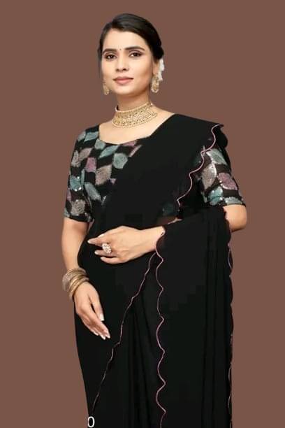 Kalpana Creation Georgette Solid Saree With Unstitched Blouse Piece ( Multicolor ) Kalpana Creation Georgette Solid Saree With Unstitched Blouse Piece ( Multicolor )