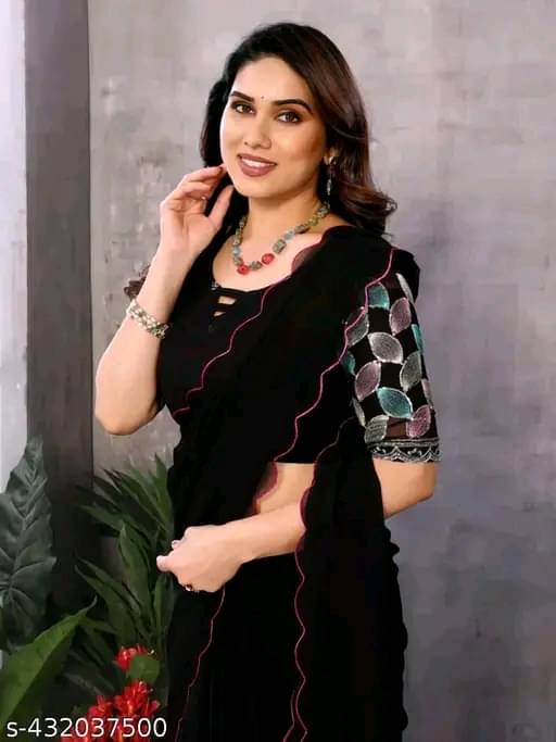 Kalpana Creation Georgette Solid Saree With Unstitched Blouse Piece ( Multicolor ) Kalpana Creation Georgette Solid Saree With Unstitched Blouse Piece ( Multicolor )