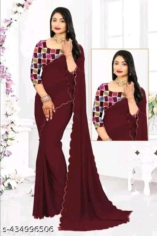 Kalpana Creation Georgette Solid Saree With Unstitched Blouse Piece ( Multicolor ) Kalpana Creation Georgette Solid Saree With Unstitched Blouse Piece ( Multicolor )