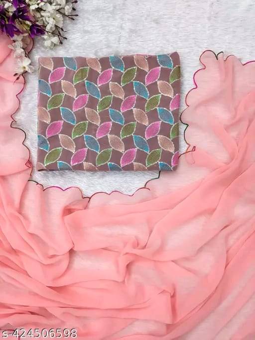 Kalpana Creation Georgette Solid Saree With Unstitched Blouse Piece ( Multicolor )     			Kalpana Creation Georgette Solid Saree With Unstitched Blouse Piece ( Multicolor )