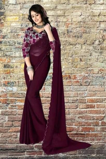 Kalpana Creation Georgette Solid Saree With Unstitched Blouse Piece ( Multicolor ) Kalpana Creation Georgette Solid Saree With Unstitched Blouse Piece ( Multicolor )
