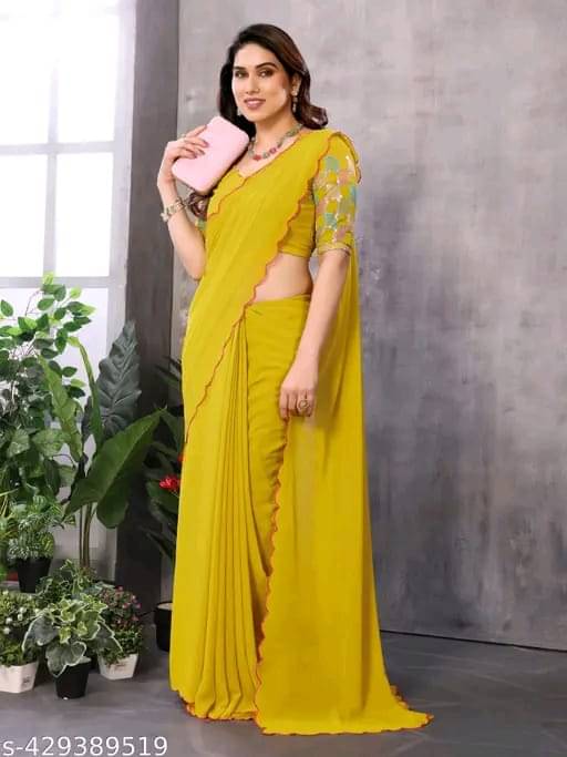 Kalpana Creation Georgette Solid Saree With Unstitched Blouse Piece ( Multicolor ) Kalpana Creation Georgette Solid Saree With Unstitched Blouse Piece ( Multicolor )