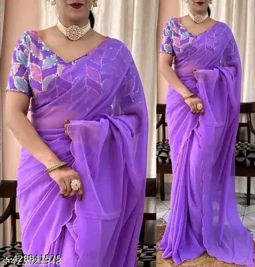 Kalpana Creation Georgette Solid Saree With Unstitched Blouse Piece ( Multicolor ) Kalpana Creation Georgette Solid Saree With Unstitched Blouse Piece ( Multicolor )