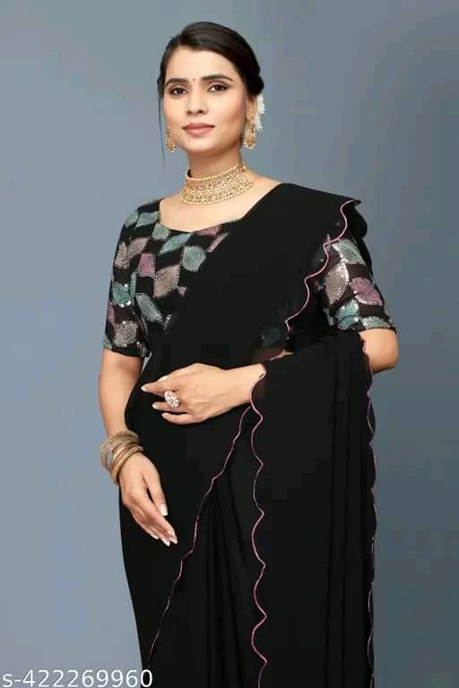 Kalpana Creation Georgette Solid Saree With Unstitched Blouse Piece ( Multicolor ) Kalpana Creation Georgette Solid Saree With Unstitched Blouse Piece ( Multicolor )