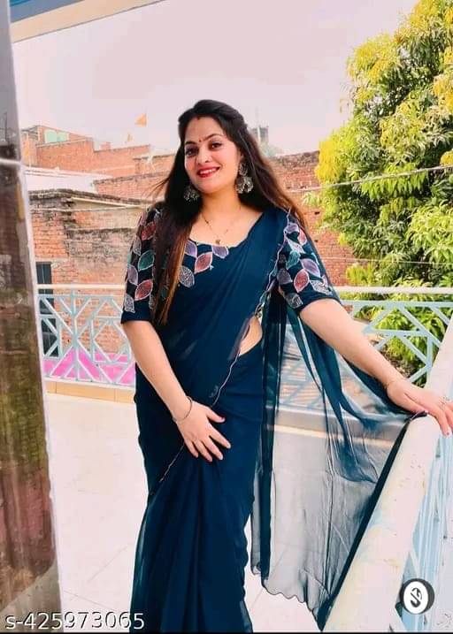 Kalpana Creation Georgette Solid Saree With Unstitched Blouse Piece ( Multicolor )     			Kalpana Creation Georgette Solid Saree With Unstitched Blouse Piece ( Multicolor )