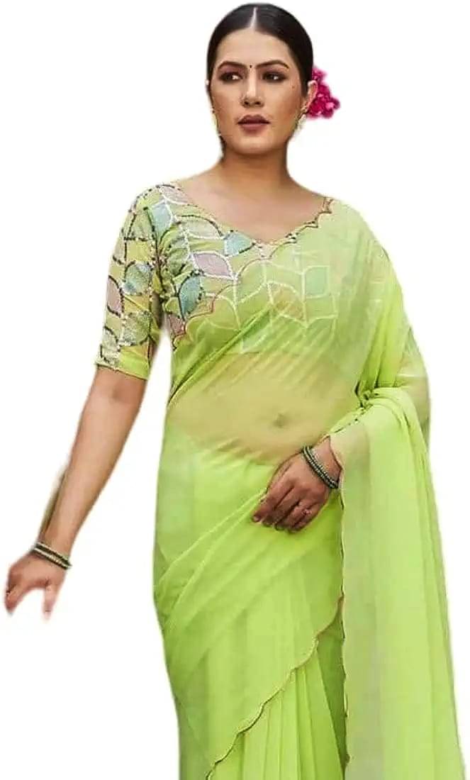 Kalpana Creation Georgette Solid Saree With Unstitched Blouse Piece ( Multicolor ) Kalpana Creation Georgette Solid Saree With Unstitched Blouse Piece ( Multicolor )