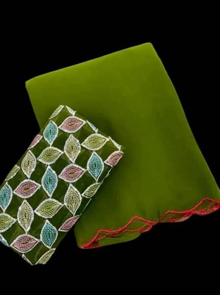     			Kalpana Creation Georgette Solid Saree With Unstitched Blouse Piece ( Multicolor )
