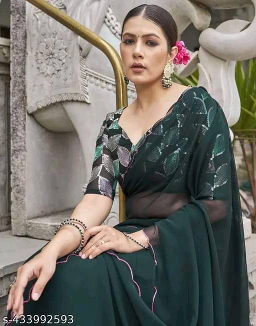 Kalpana Creation Georgette Solid Saree With Unstitched Blouse Piece ( Multicolor ) Kalpana Creation Georgette Solid Saree With Unstitched Blouse Piece ( Multicolor )